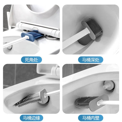 Toilet Brush Flexible Silicone Head Wall-Mount Holder