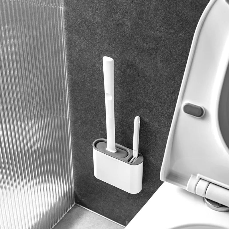 Toilet Brush Flexible Silicone Head Wall-Mount Holder