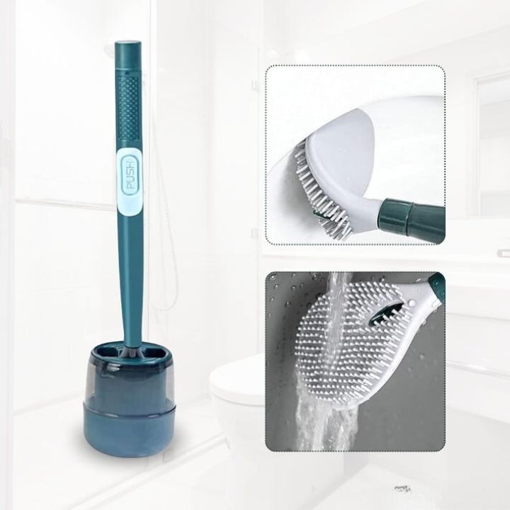 Toilet Brush One-Button Spray Flexible Head Drill-Free Mount