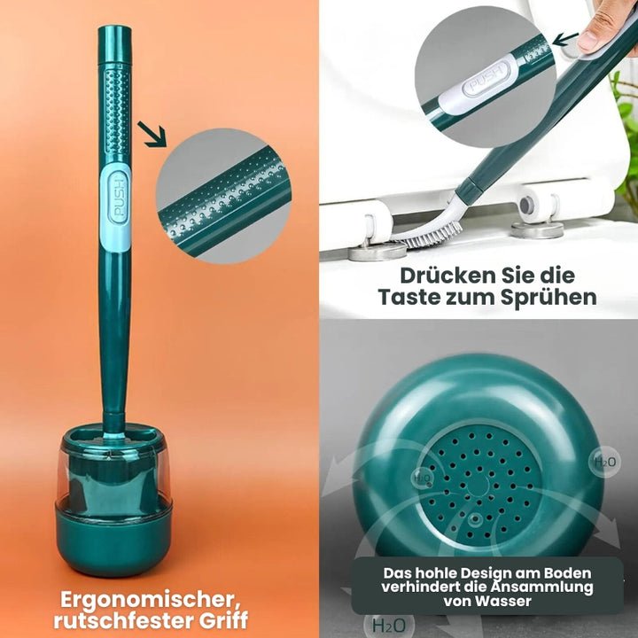 Toilet Brush One-Button Spray Flexible Head Drill-Free Mount