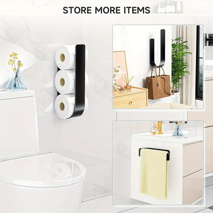 Toilet Paper Holder Drill-Free Adhesive Holds Three Rolls