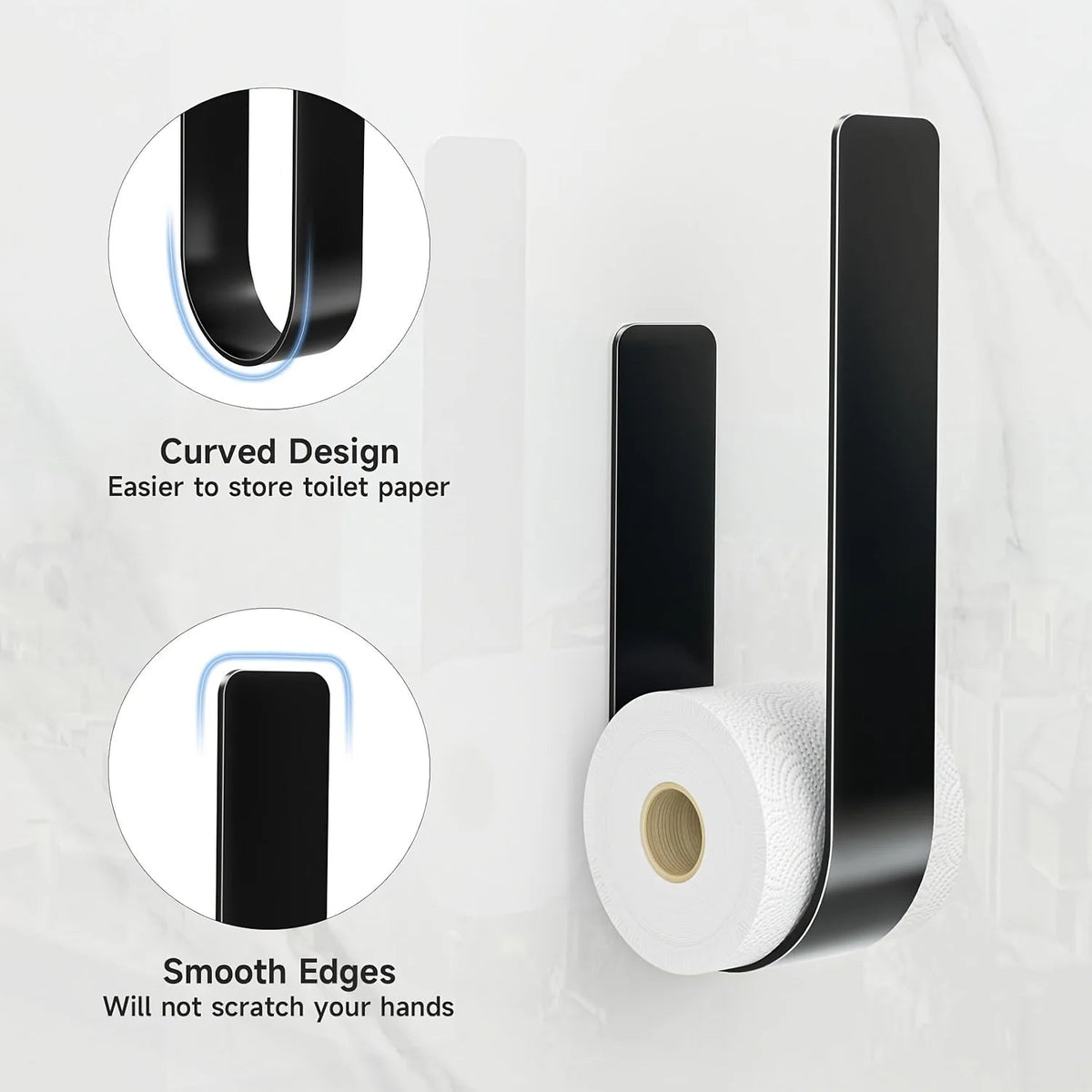 Toilet Paper Holder Drill-Free Adhesive Holds Three Rolls