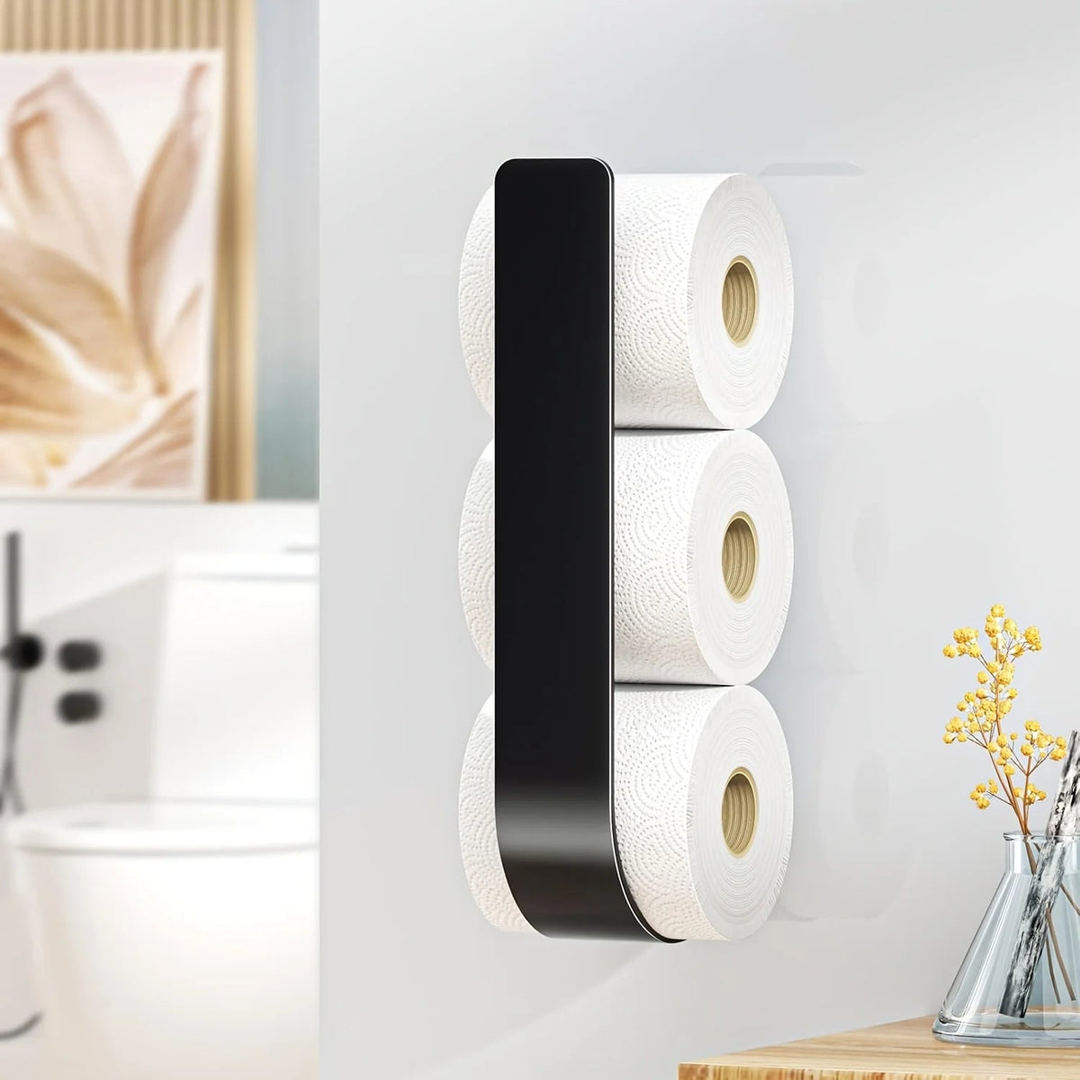 Toilet Paper Holder Drill-Free Adhesive Holds Three Rolls