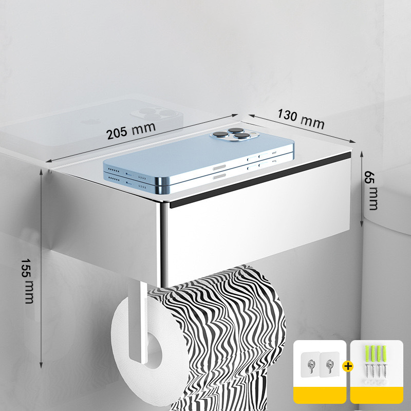 Toilet Paper Holder Drill-Free Stainless Steel Shelf