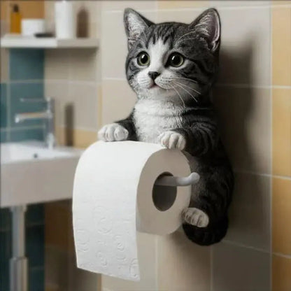 Toilet Paper Holder Playful Cat Design Durable Resin Wall-Mount