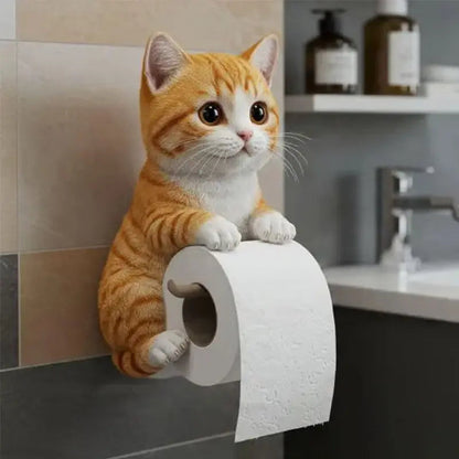 Toilet Paper Holder Playful Cat Design Durable Resin Wall-Mount