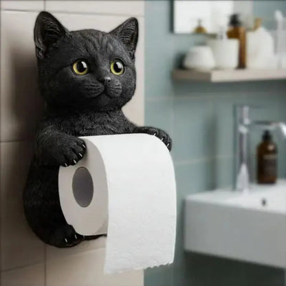 Toilet Paper Holder Playful Cat Design Durable Resin Wall-Mount