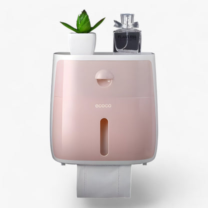 Toilet Paper Holder Wall-Mount Waterproof Cover & Top Shelf