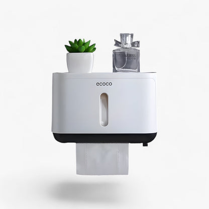 Toilet Paper Holder Wall-Mount Waterproof Cover & Top Shelf