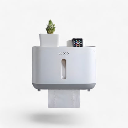 Toilet Paper Holder Wall-Mount Waterproof Cover & Top Shelf