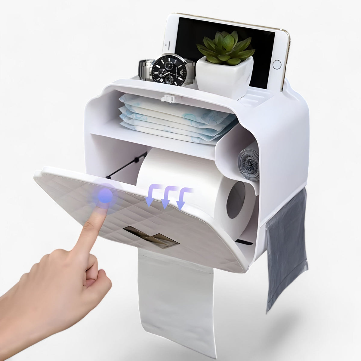 Toilet Paper Holder Wall-Mount Waterproof Cover & Top Shelf