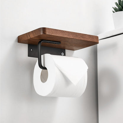 Toilet Paper Holder Wall-Mounted Solid Wood Shelf