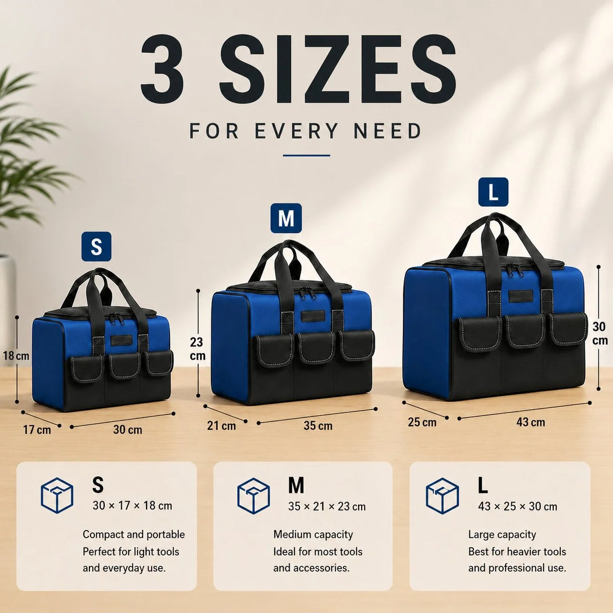 Tool Bag Self-Standing Water-Resistant Multiple Pockets