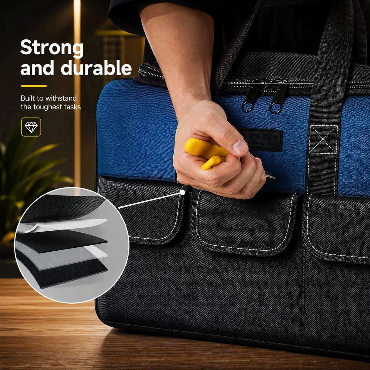 Tool Bag Self-Standing Water-Resistant Multiple Pockets