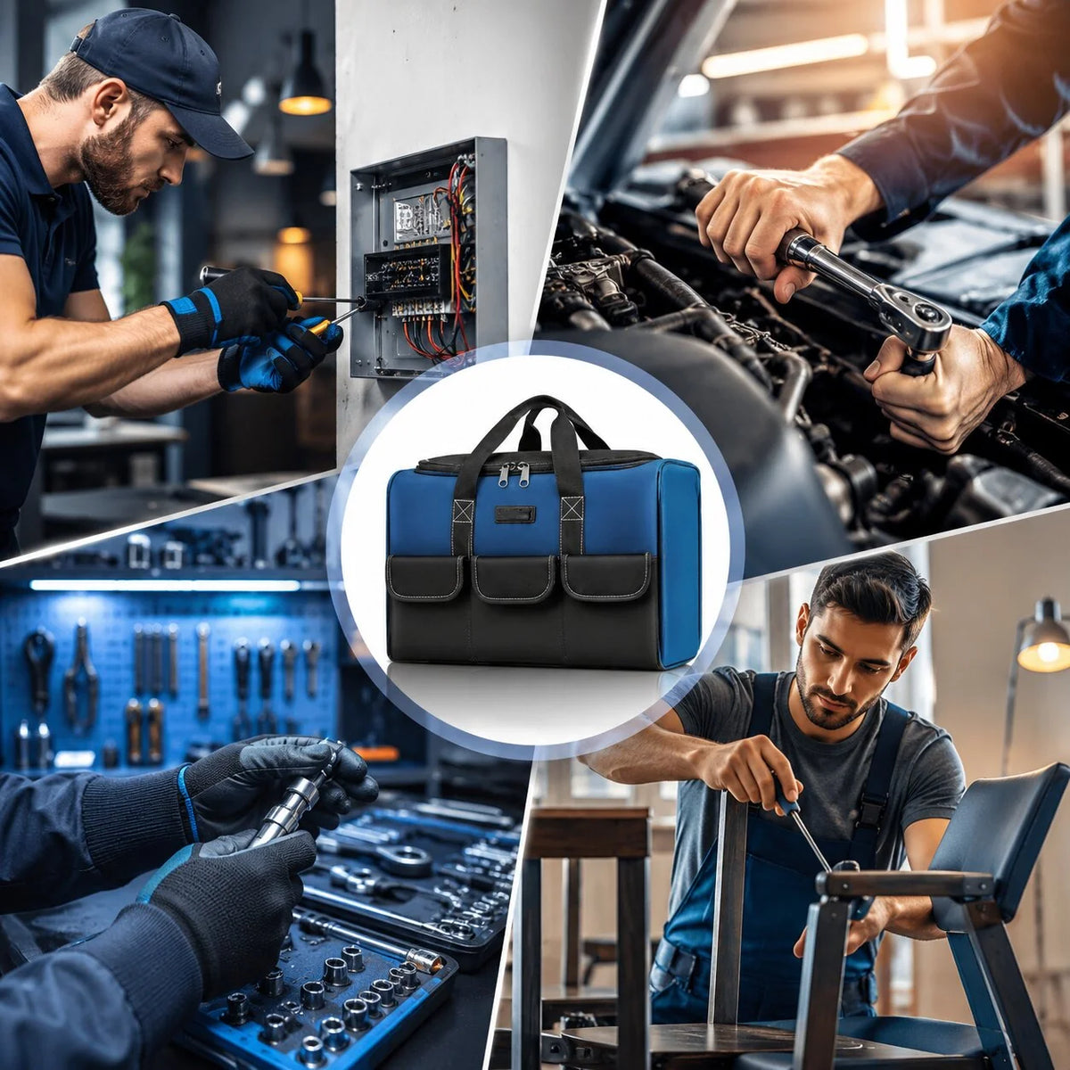Tool Bag Self-Standing Water-Resistant Multiple Pockets