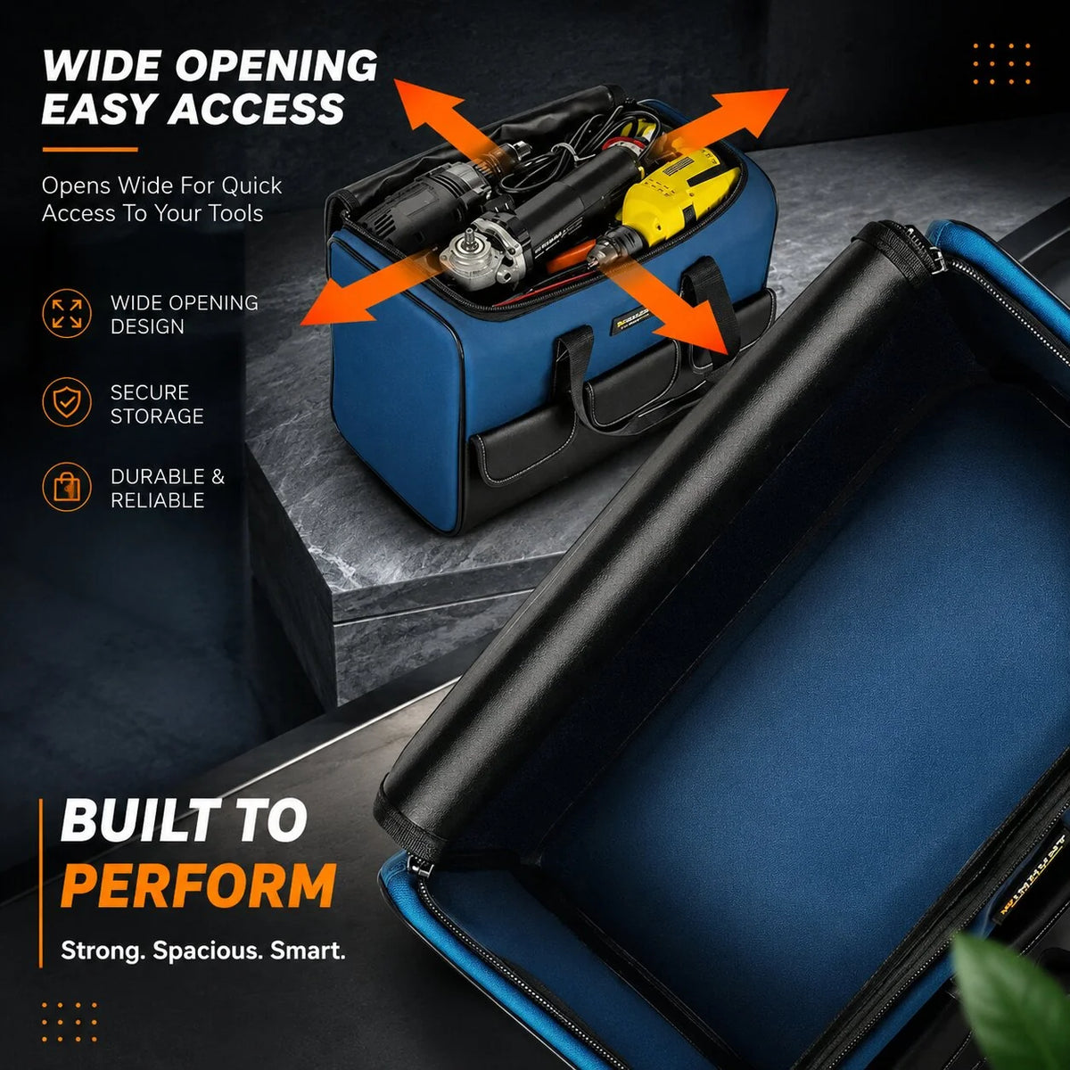 Tool Bag Self-Standing Water-Resistant Multiple Pockets