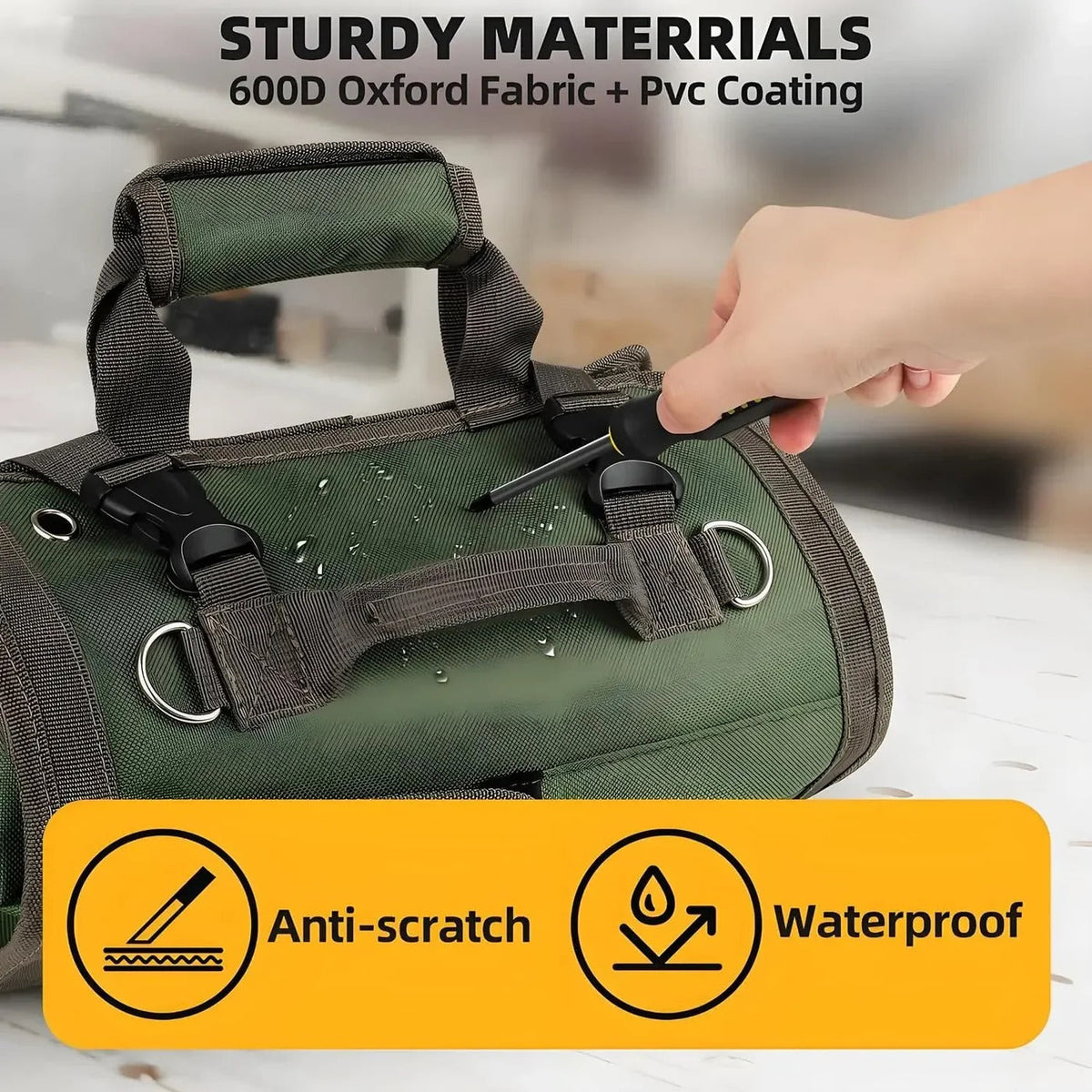 Tool Roll Organizer Roll-Up Multiple Pockets & Carrying Handle