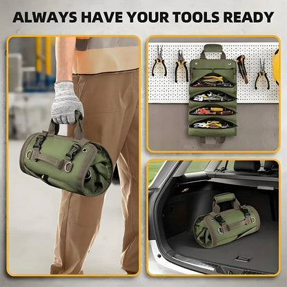 Tool Roll Organizer Roll-Up Multiple Pockets & Carrying Handle