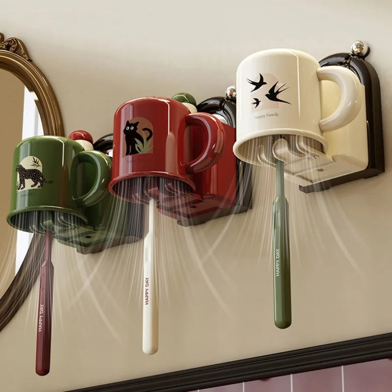 Toothbrush Holder No-Drill Suction Inverted Drip-Free Cup