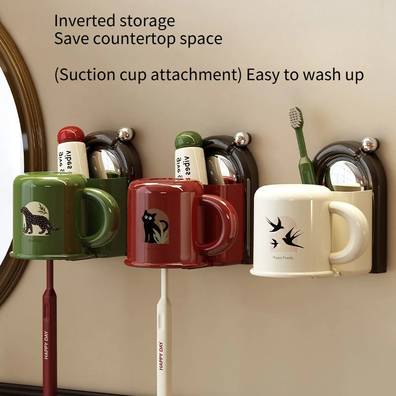 Toothbrush Holder No-Drill Suction Inverted Drip-Free Cup