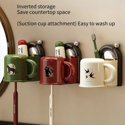Toothbrush Holder No-Drill Suction Inverted Drip-Free Cup