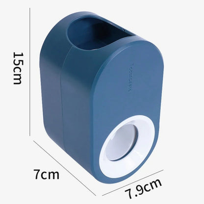 Toothpaste Dispenser Push-Button Wall-Mounted Toothbrush Hooks