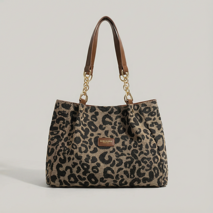 Tote Bag Leopard Canvas Faux Leather Handles