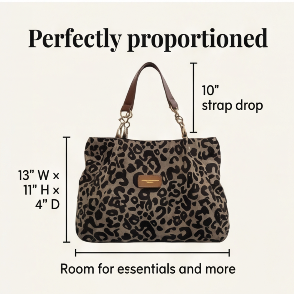 Tote Bag Leopard Canvas Faux Leather Handles