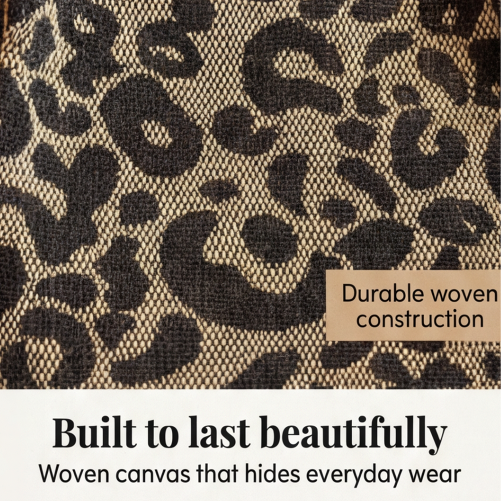 Tote Bag Leopard Canvas Faux Leather Handles