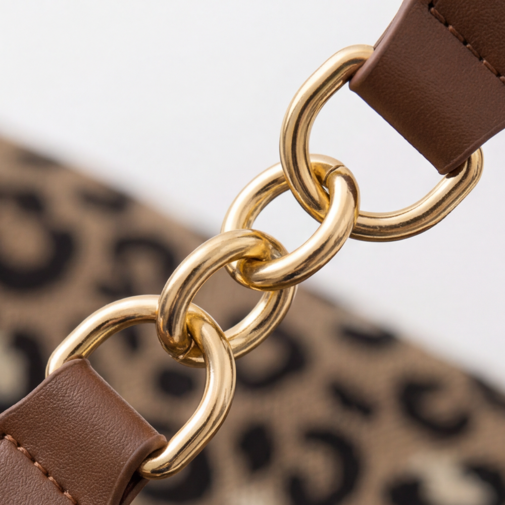 Tote Bag Leopard Canvas Faux Leather Handles
