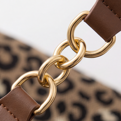 Tote Bag Leopard Canvas Faux Leather Handles