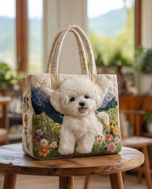 Tote Bag Quilted Dog Print Zipper Closure Machine Washable