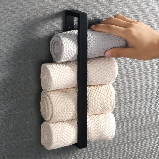 Towel Holder Wall-Mounted Stainless Steel Matte Black Space-Saving