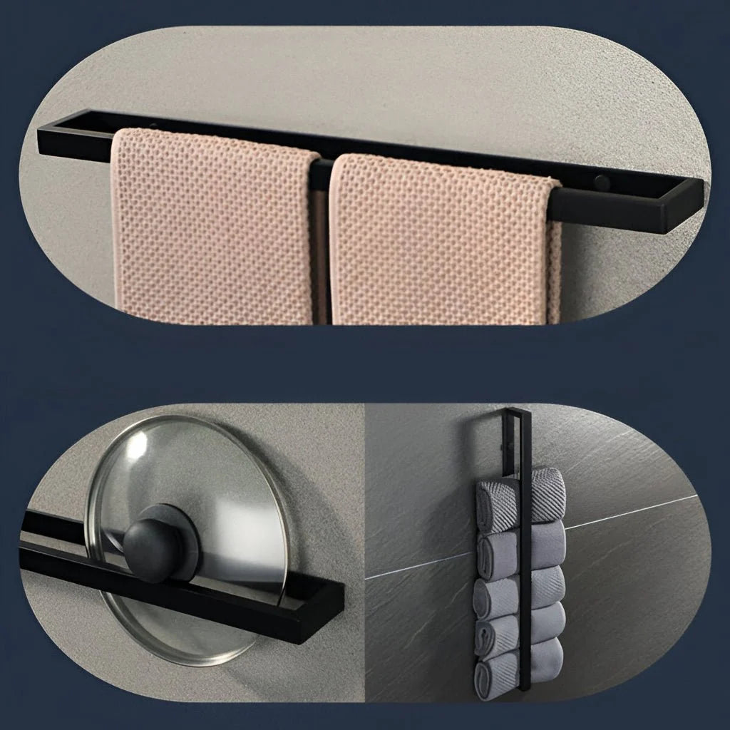 Towel Holder Wall-Mounted Stainless Steel Matte Black Space-Saving