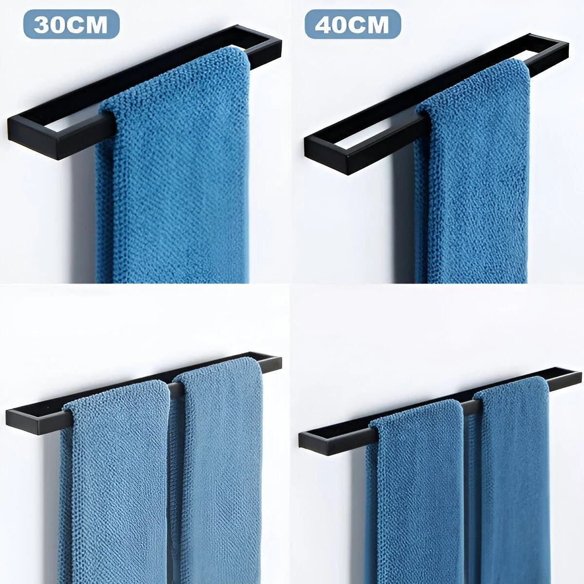 Towel Holder Wall-Mounted Stainless Steel Matte Black Space-Saving