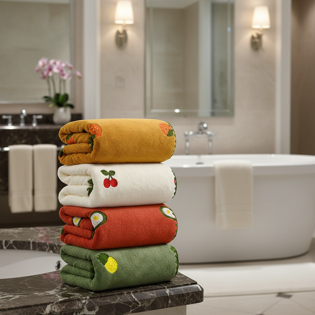 Towel Quick-Drying Cotton Blend Fruit Embroidery