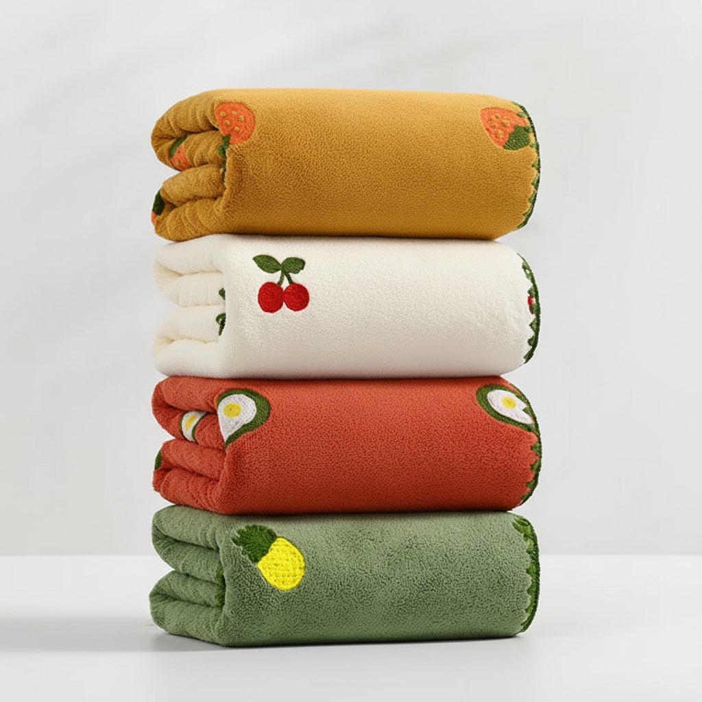 Towel Quick-Drying Cotton Blend Fruit Embroidery