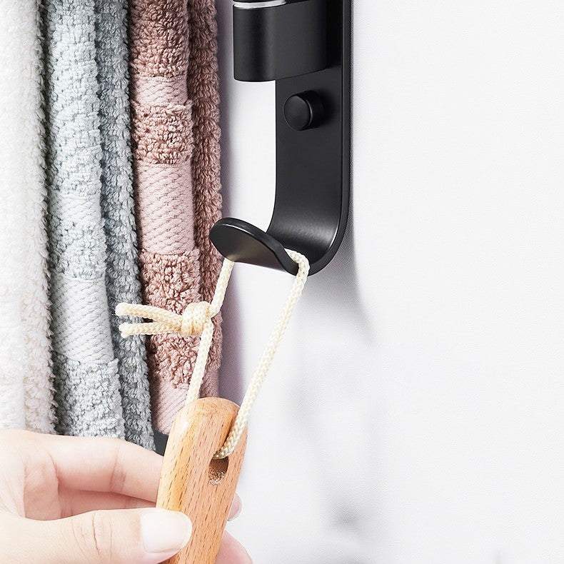 Towel Rack Wall-Mounted Five Swivel Arms Black Powder-Coated Metal