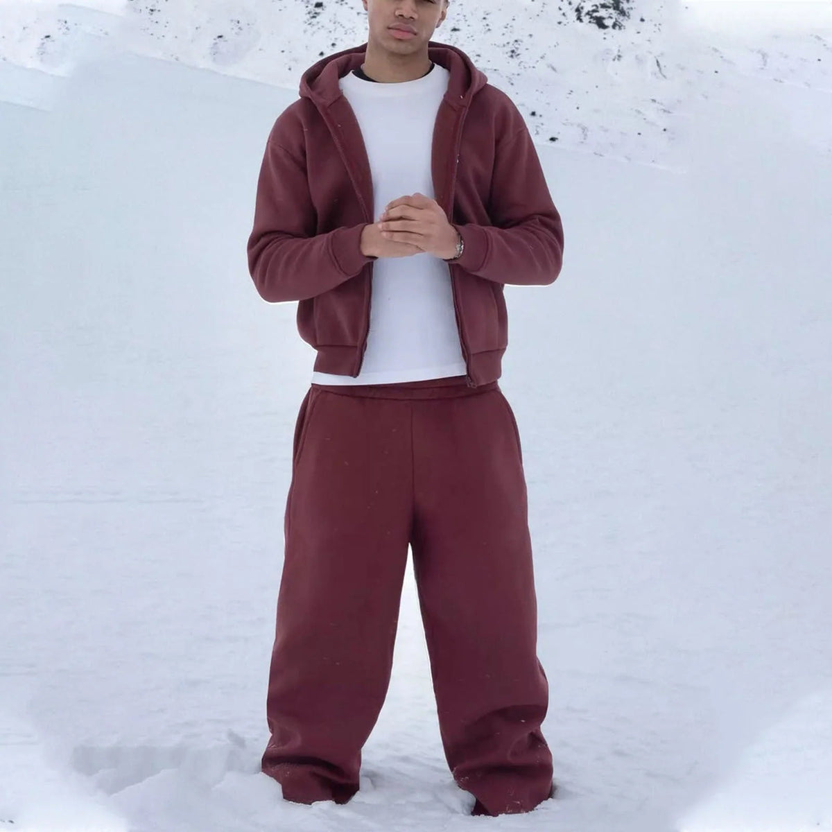 Tracksuit Set Cotton Blend Fleece Lined Relaxed Fit