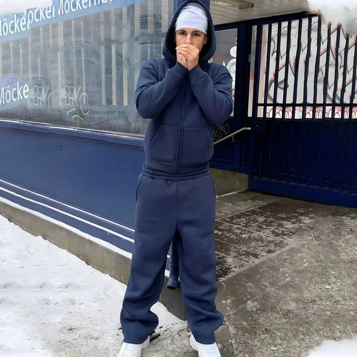 Tracksuit Set Cotton Blend Fleece Lined Relaxed Fit