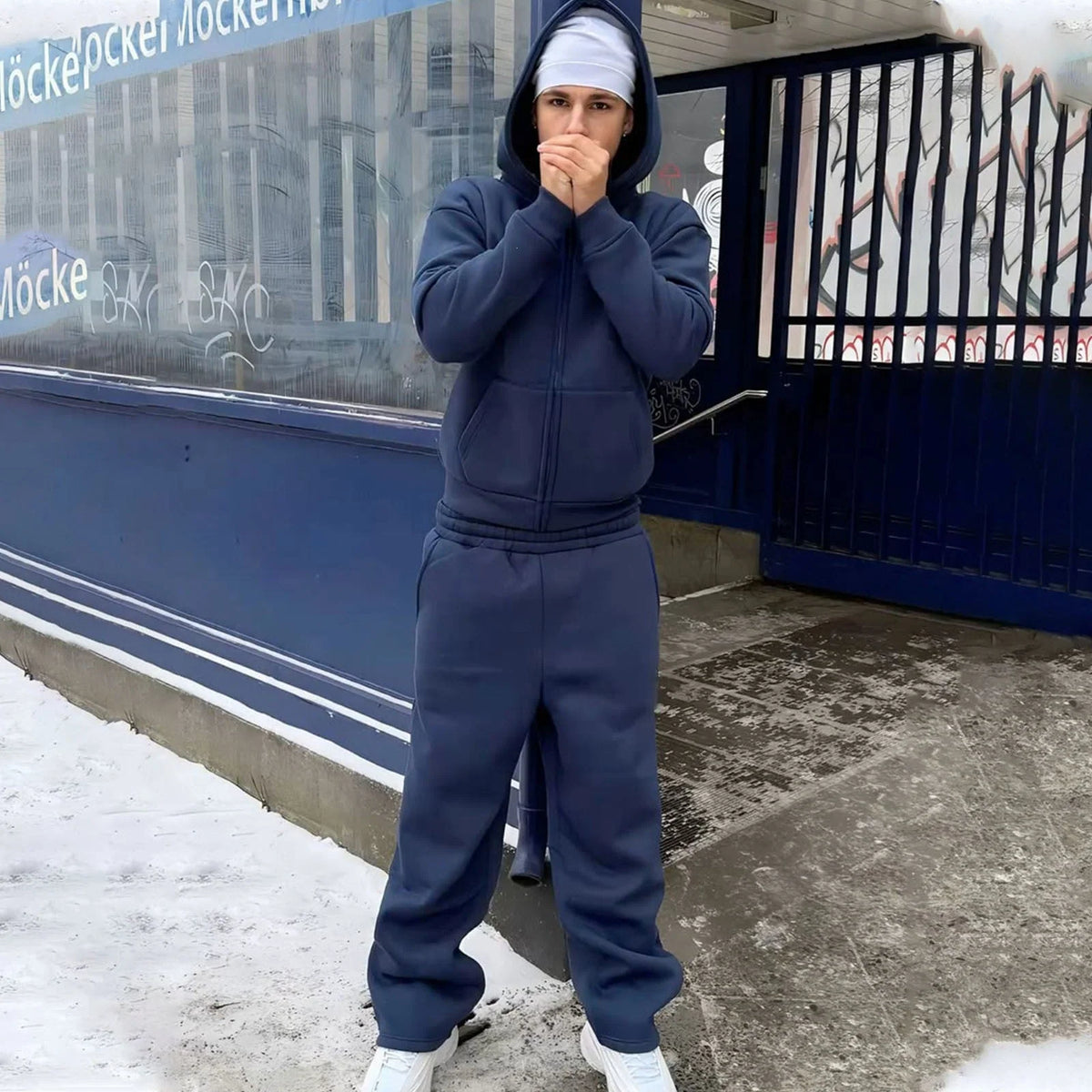 Tracksuit Set Cotton Blend Fleece Lined Relaxed Fit