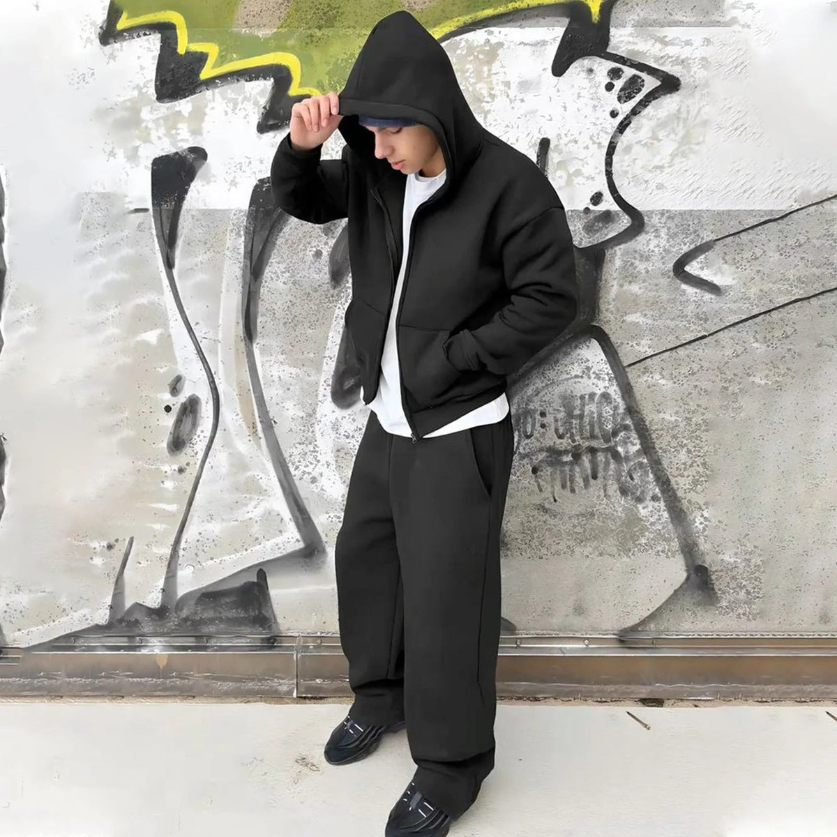 Tracksuit Set Cotton Blend Fleece Lined Relaxed Fit