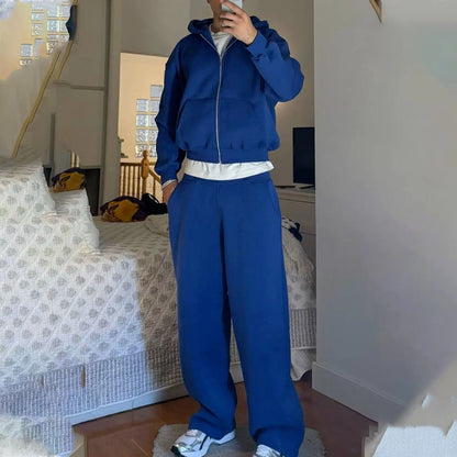 Tracksuit Set Cotton Blend Fleece Lined Relaxed Fit