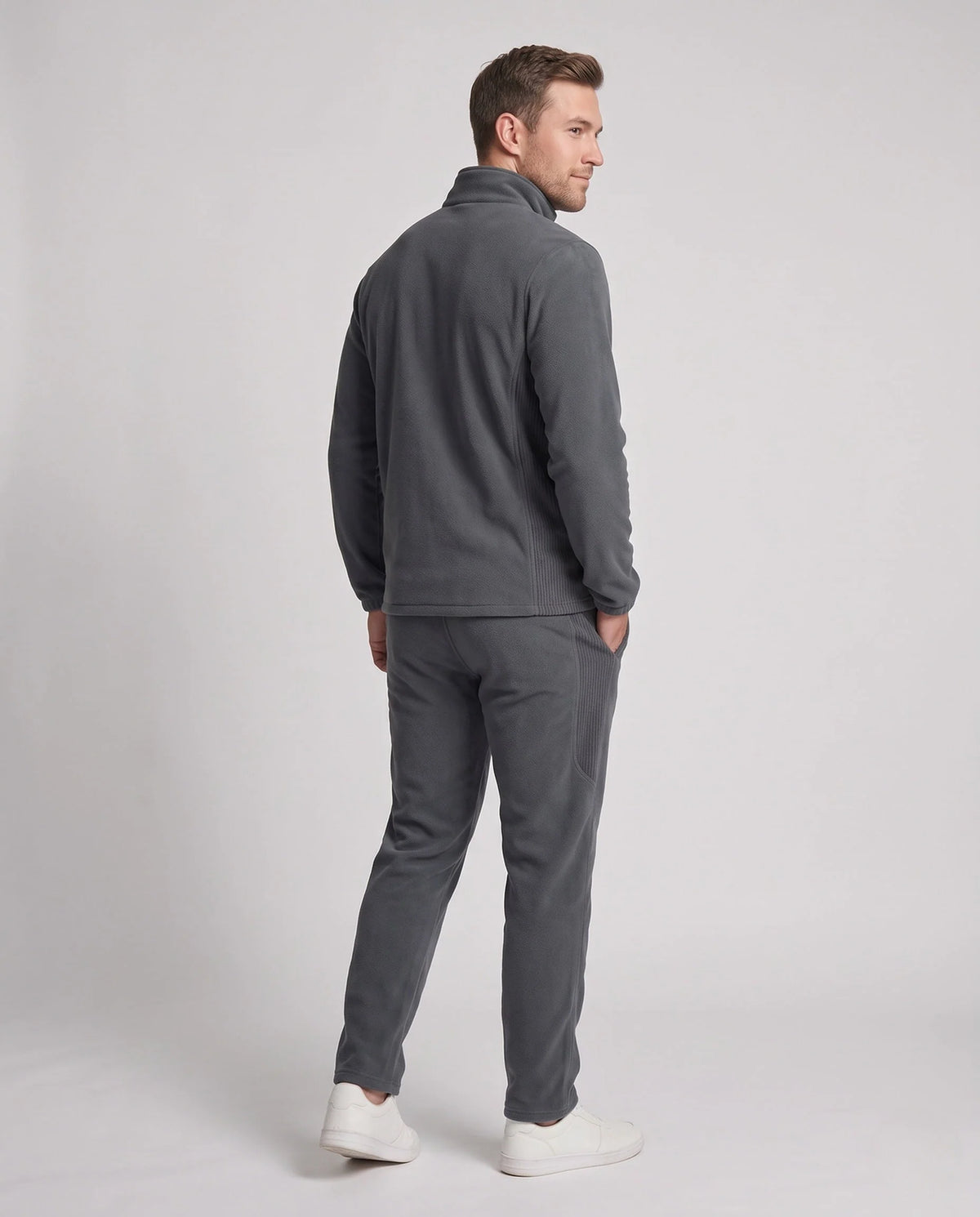 Tracksuit Set Fleece-Lined Full-Zip Jacket Tapered Joggers