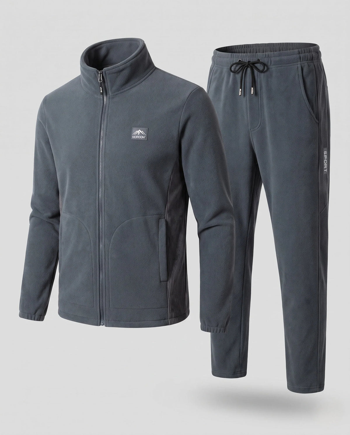 Tracksuit Set Fleece-Lined Full-Zip Jacket Tapered Joggers