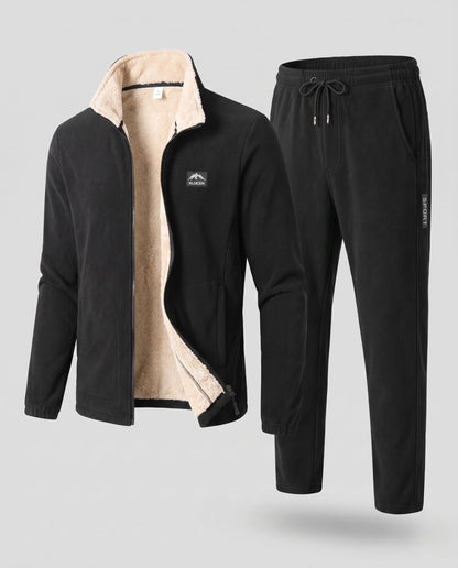 Tracksuit Set Fleece-Lined Full-Zip Jacket Tapered Joggers