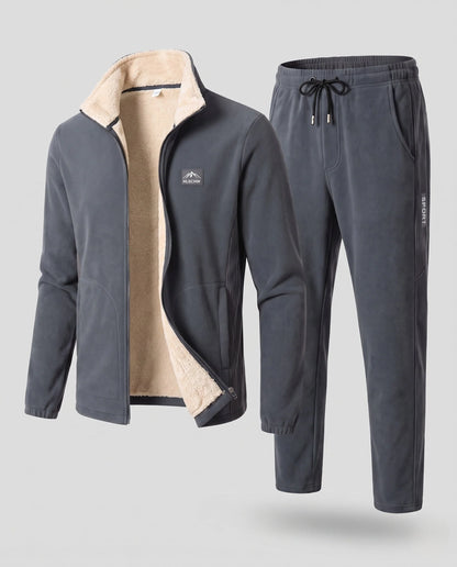 Tracksuit Set Fleece-Lined Full-Zip Jacket Tapered Joggers
