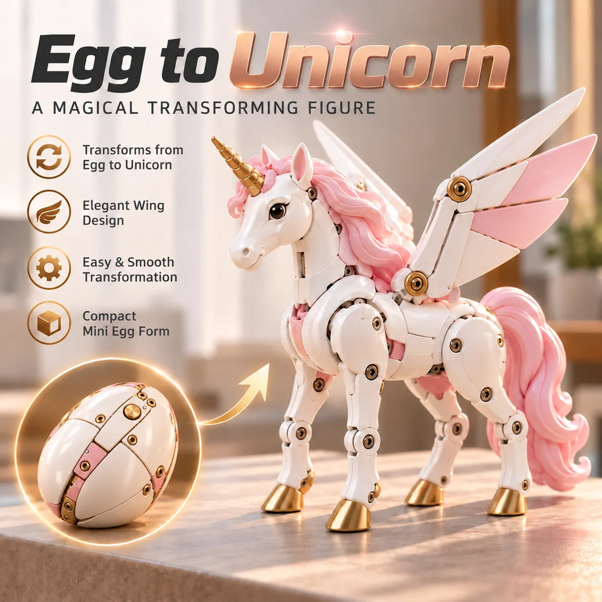 Transforming Unicorn Figure Egg to Winged Unicorn 2-in-1 Mechanism