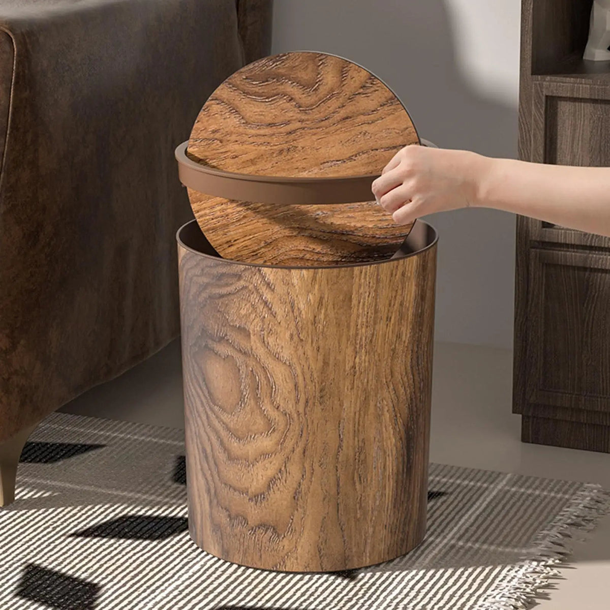 Trash Can Swing Lid Quiet Wood-Grain Finish