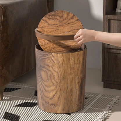 Trash Can Swing Lid Quiet Wood-Grain Finish